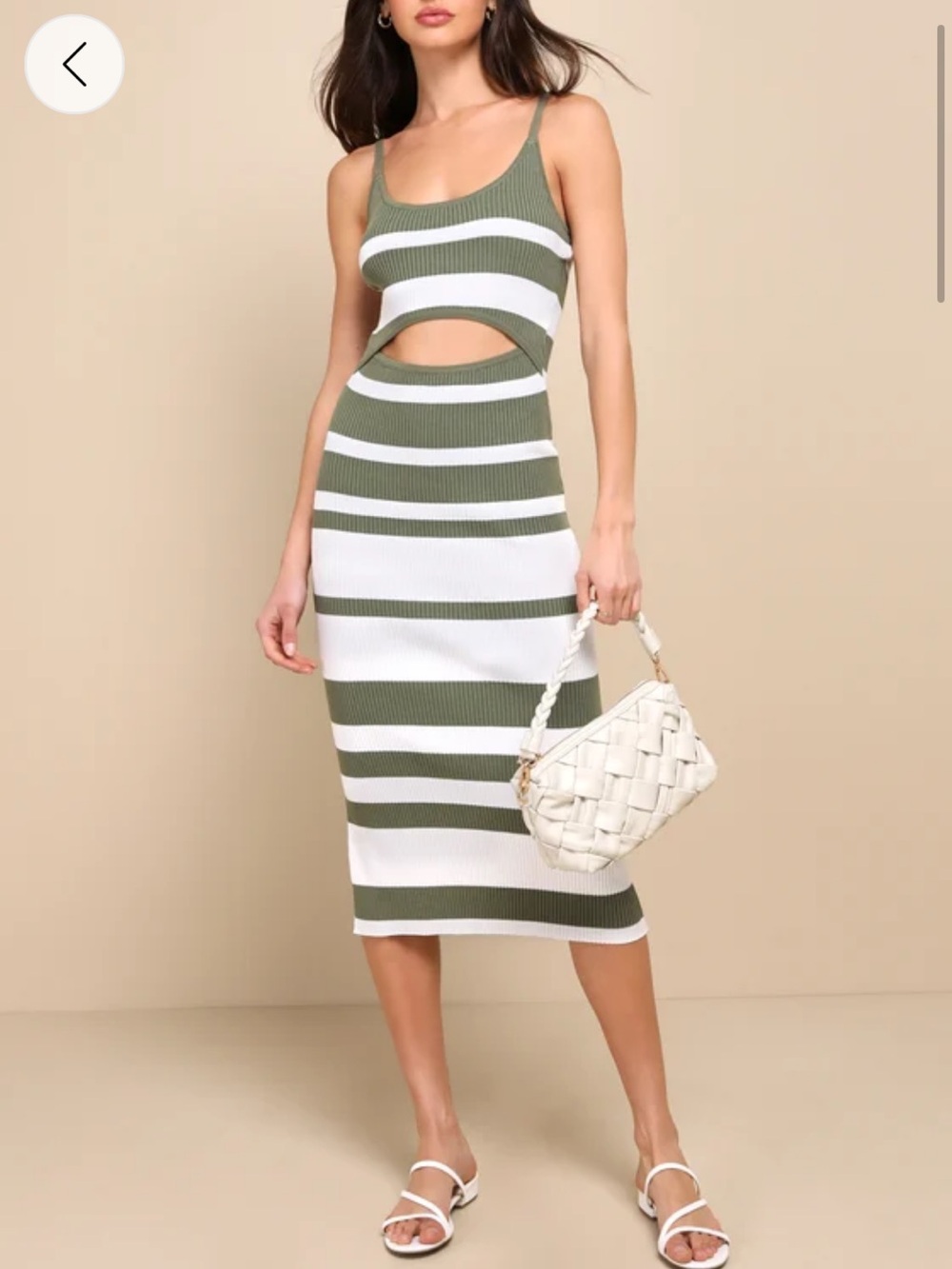 Lulu's Olive Green & White Striped Cutout Ribbed Midi Dress